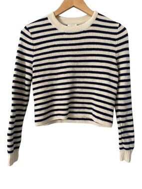 Levi's Crewneck Rib Wool Cropped Cream & Navy Striped Sweater S
